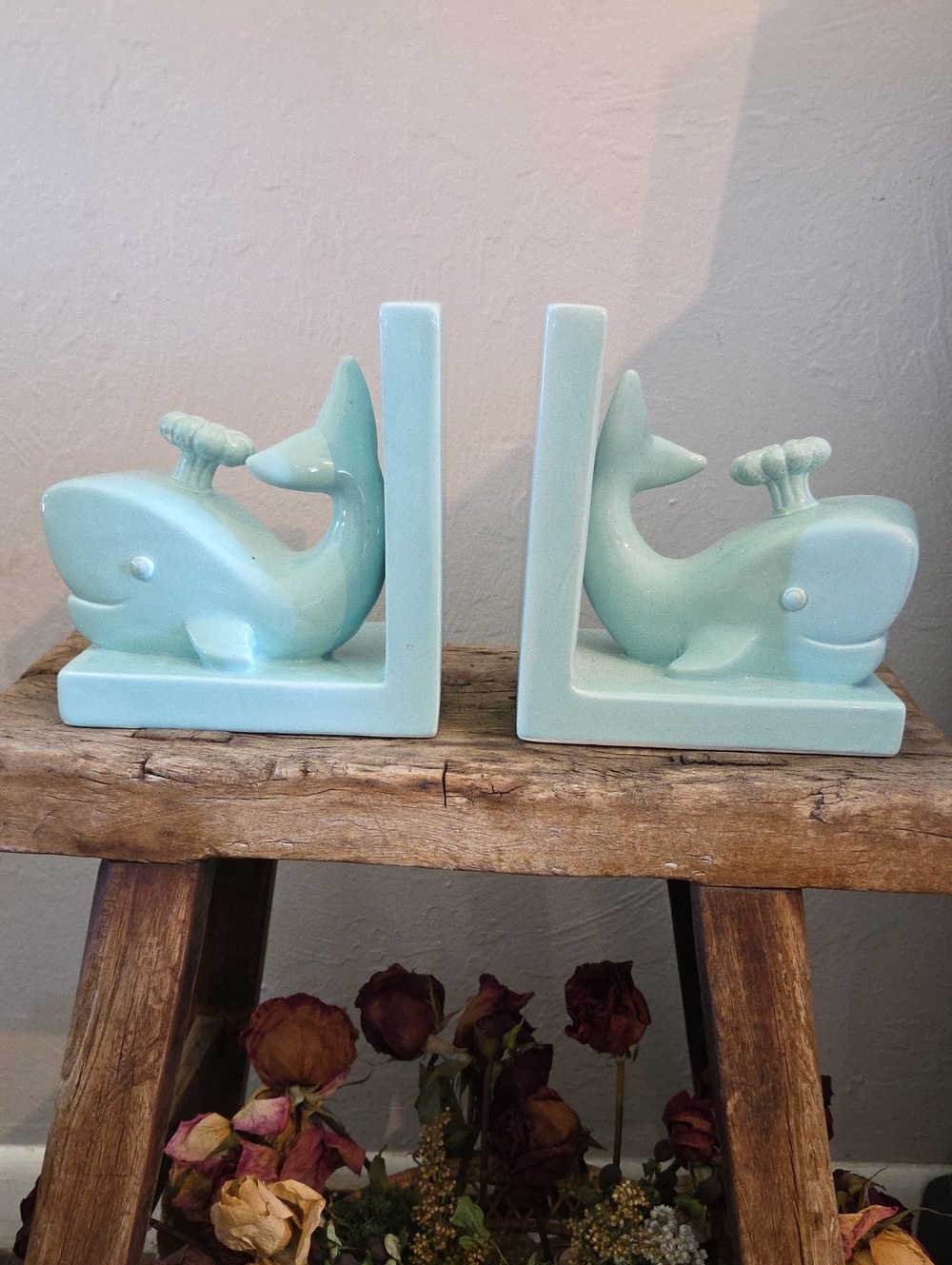 Ceramic Whale Bookends - Aqua Home Accent